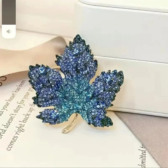 Bria Red Maple Leaf Blue Crystal Brooch - Picture 8 of 8